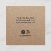 Wine Maker Sommelier Rustic Kraft Minimalist Quadratische Visitenkarte (Rückseite)