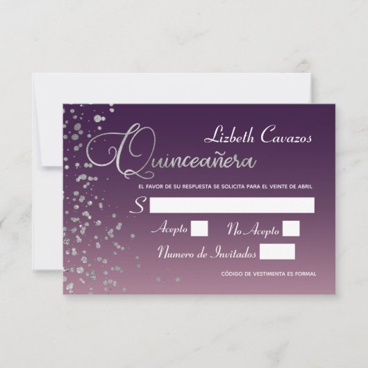 Wine Mauve Lila Silver Confetti Quinceanera UAWG Einladung (Vorderseite)