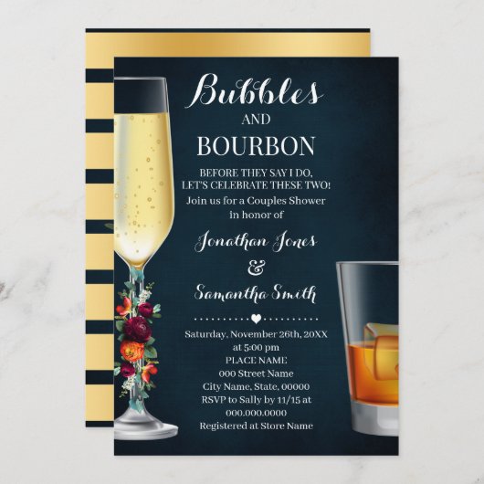 Wine Navy Bubbles & Bourbon Couples Dusche Hochzei Einladung (Vorne/Hinten)