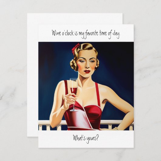 Wine O Clock lustiges Zitat Mitteilungskarte (Vorne/Hinten)