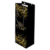 Wine O'Clock Gold Sparkle Geschenktüte Für Weinflaschen (Vorderseite Schrägansicht)