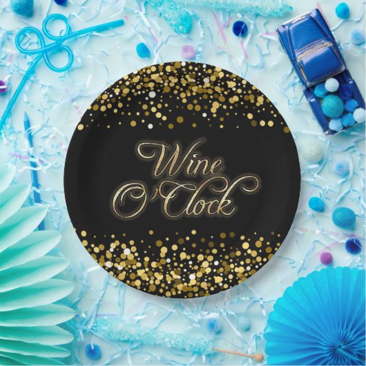 Wine O'Clock Gold Sparkle Pappteller (Party)