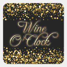 Wine O'Clock Gold Sparkle Quadratischer Aufkleber
