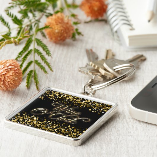 Wine O'Clock Gold Sparkle Schlüsselanhänger (Seite)