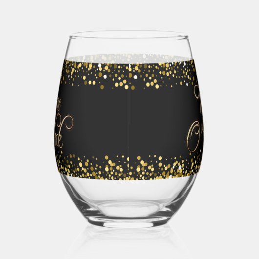 Wine O'Clock Gold Text Weinglas Ohne Stiel (Rechts)