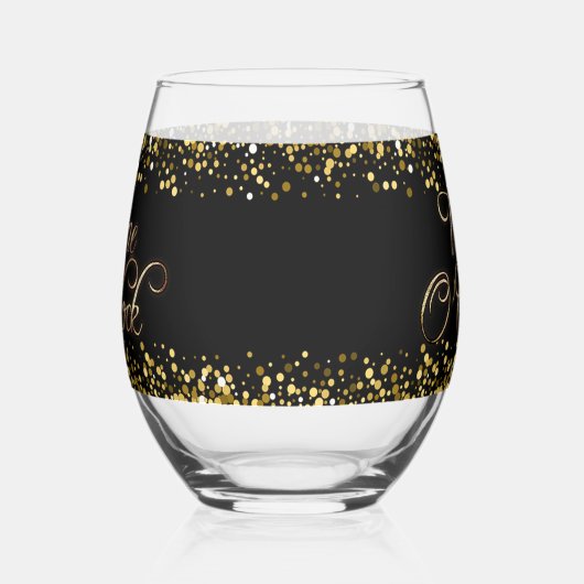 Wine O'Clock Gold Text Weinglas Ohne Stiel (Links)