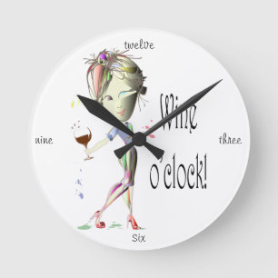 Wine o'clock! Humorous Wine saying gifts Runde Wanduhr