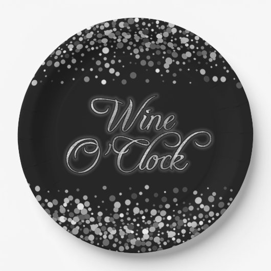Wine O'Clock Silver Sparkle Pappteller (Vorderseite)