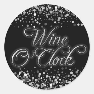 Wine O'Clock Silver Sparkle Runder Aufkleber