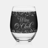 Wine O'Clock Silver Text Weinglas Ohne Stiel (Vorderseite)