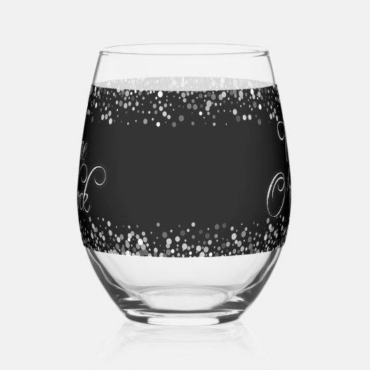 Wine O'Clock Silver Text Weinglas Ohne Stiel (Links)