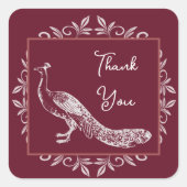 Wine Peacock Blüh Wedding Danke Quadratischer Aufkleber (Vorderseite)