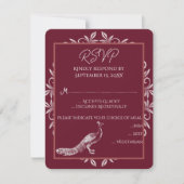 Wine Peacock Blüh Wedding RSVP Card (Vorderseite)