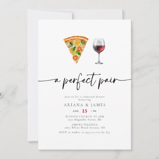 Wine & Pizza Perfekte Pair Probe Dinner Einladung (Vorderseite)