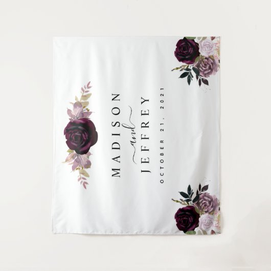 Wine Plum Mauve Fall Floral Wedding Background Wandteppich (Vorderseite)