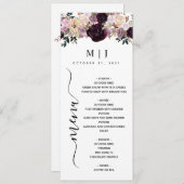 Wine Plum Mauve Fall Floral Wedding Menü Menükarte (Vorne/Hinten)