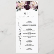 Wine Plum Mauve Fall Floral Wedding Menü