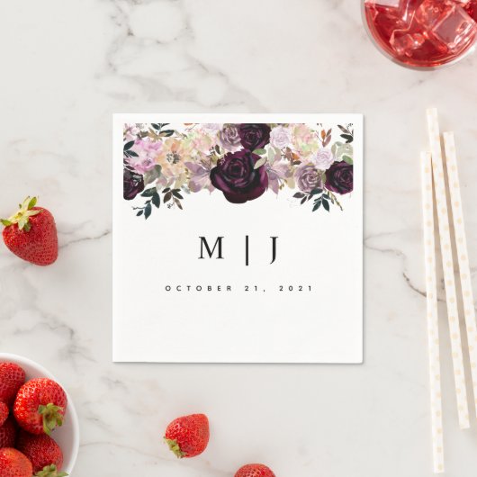 Wine Plum Mauve Fall Floral Wedding Serviette (Beispiel)