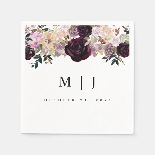 Wine Plum Mauve Fall Floral Wedding Serviette (Vorderseite)