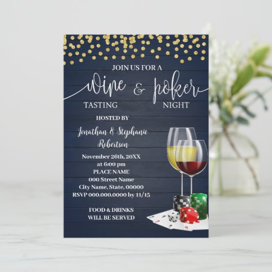 Wine & Poker Night Party Drinks Night Out Einladung (Stehend Vorderseite)