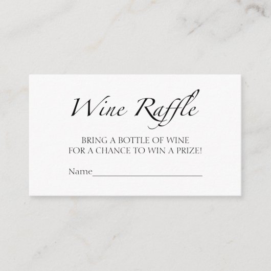 Wine Raffle Game | Schwarz-Weiß-Brautparty Begleitkarte (Vorderseite)