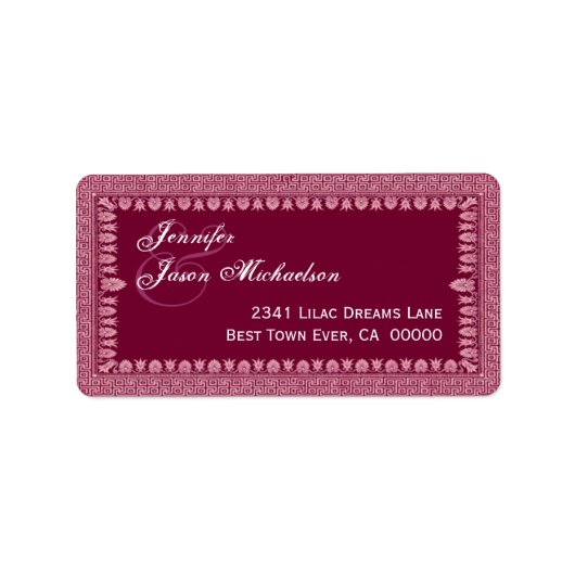 Wine Red Art Deco Border Wedding Adressaufkleber (Vorne)