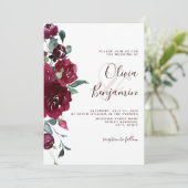 Wine Red Burgundy Marsala Floral Wedding Einladung (Stehend Vorderseite)