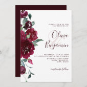 Wine Red Burgundy Marsala Floral Wedding Einladung (Vorne/Hinten)