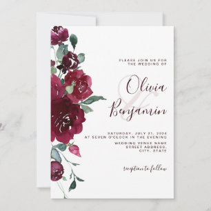 Wine Red Burgundy Marsala Floral Wedding Einladung