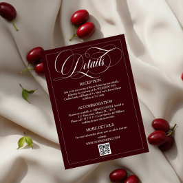 Wine Red Elegant Calligraphy Wedding Details Begleitkarte