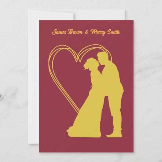 Wine Red Golden Couple Hearts Classy Wedding Einladung (Vorderseite)