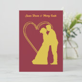 Wine Red Golden Couple Hearts Classy Wedding Einladung (Stehend Vorderseite)