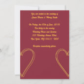 Wine Red Golden Couple Hearts Classy Wedding Einladung (Rückseite)