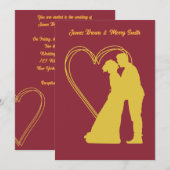 Wine Red Golden Couple Hearts Classy Wedding Einladung (Vorne/Hinten)