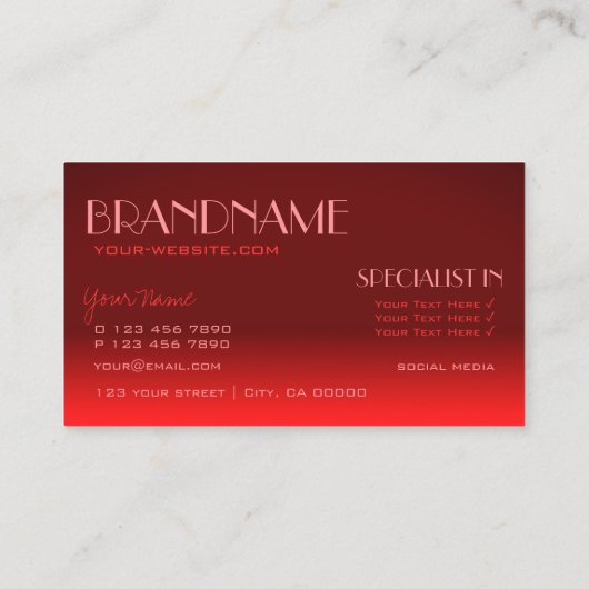 Wine Red Gradient Chic Mirror Schriftart Klassisch Visitenkarte (Rückseite)