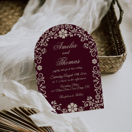 Wine Red Mexican Floral Wedding Invitation Einladung
