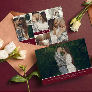 Wine Red Modern Initials & Photos Save the Date