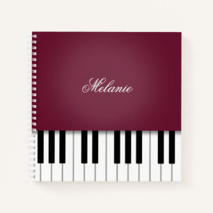Wine Red Piano Music Keyboard Personalisiert Notizblock