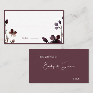 Wine Red Plum Mauve Fall Floral Wedding Platzkarte