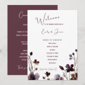 Wine Red Plum Mauve Fall Floral Wedding Programm (Vorne/Hinten)