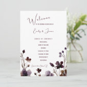 Wine Red Plum Mauve Fall Floral Wedding Programm (Stehend Vorderseite)