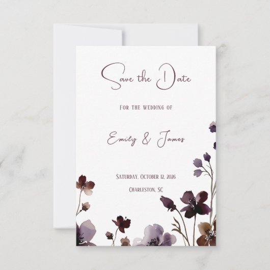 Wine Red Plum Mauve Fall Floral Wedding Save The Date (Vorderseite)