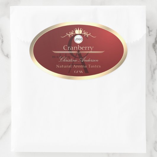 Wine Red Product Labels Gold Frame Logo Monogram Ovaler Aufkleber (Tasche)