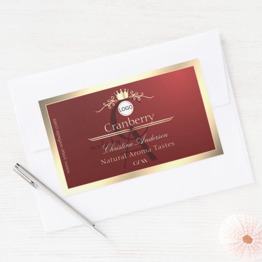 Wine Red Product Labels Gold Frame Logo Monogram Rechteckiger Aufkleber (Umschlag)