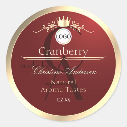 Wine Red Product Labels Gold Frame Logo Monogram Runder Aufkleber (Vorderseite)