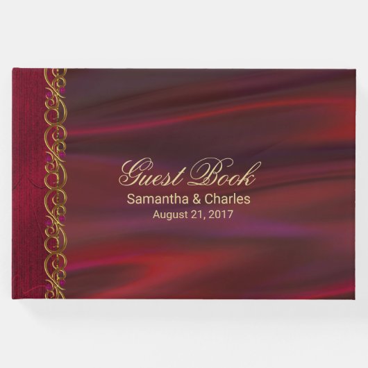 Wine Red Satin Look Wedding Guest Book Gästebuch (Vorderseite)