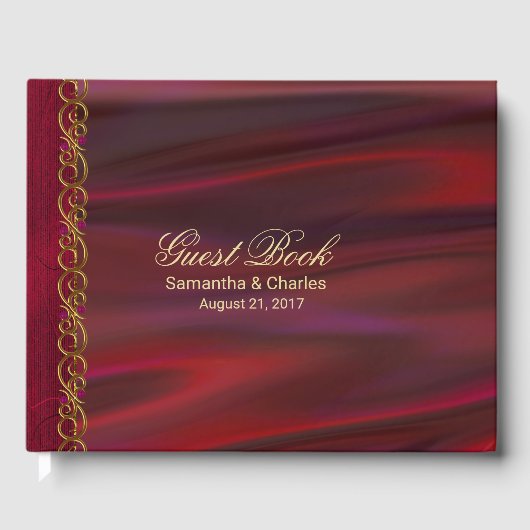 Wine Red Satin Look Wedding Guest Book Gästebuch (Vorderseite)