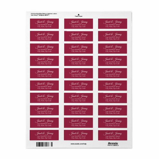 Wine Red Stylized Names Wedding Rücksendeadresse (Vorne)