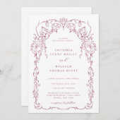 Wine Red Viktorianisch Frame Wedding Einladung (Vorne/Hinten)