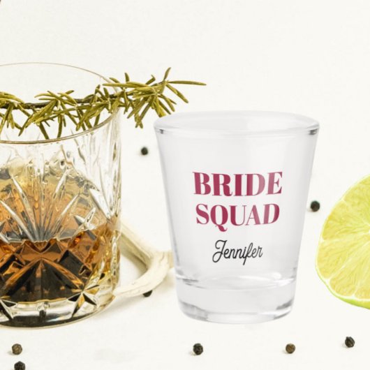 Wine Red Wedding Bride Squad Personalized Schnapsglas